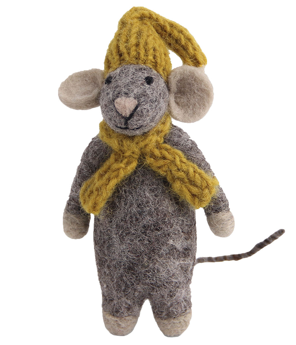 Grey Mouse with Mustard Hat & Scarf