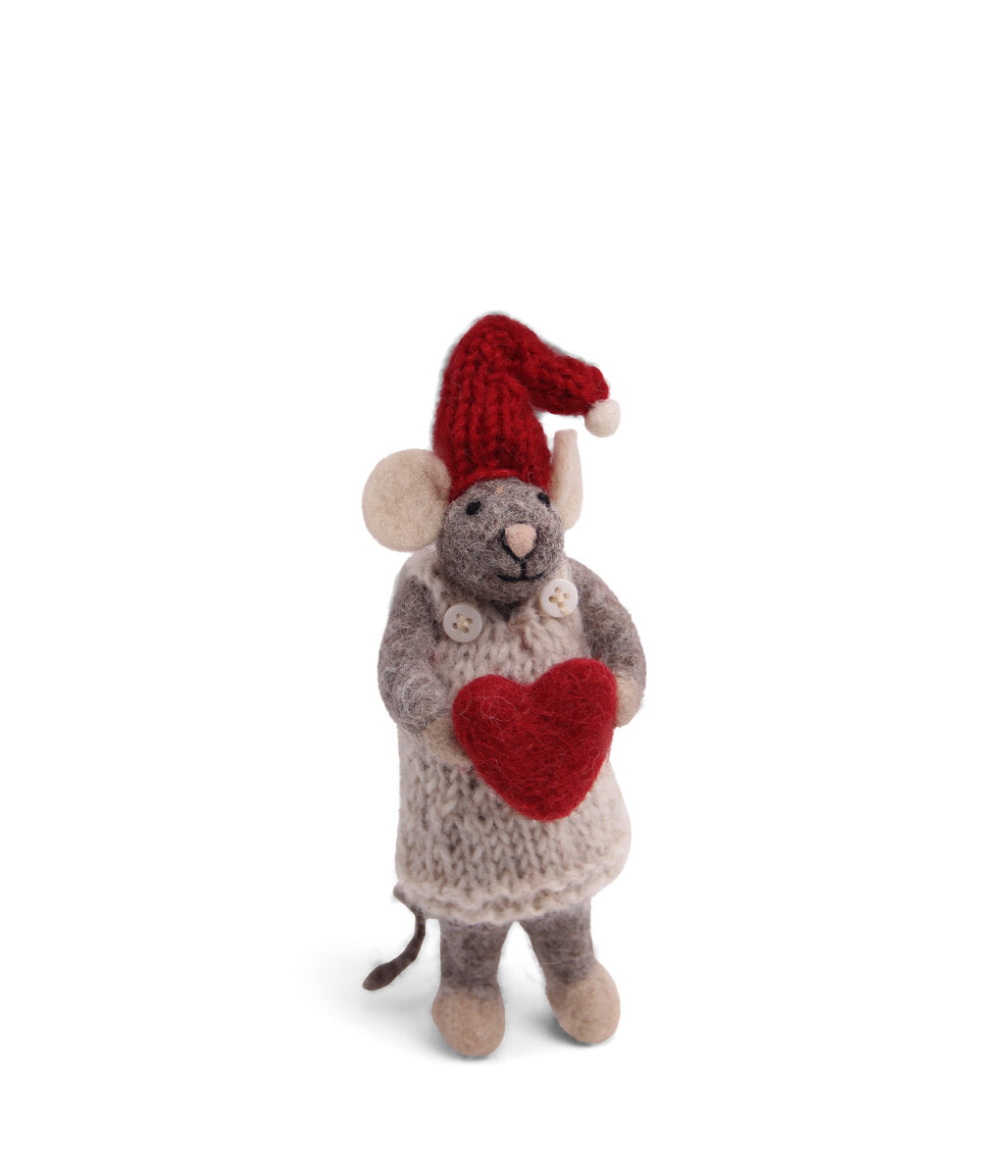 Grey Mouse with Red Heart and Dress