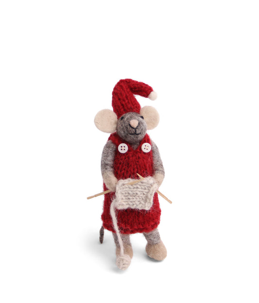 Grey Mouse with Knitting