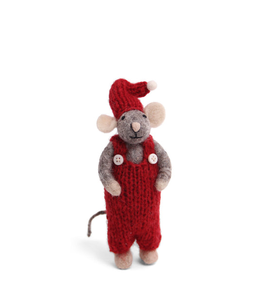 Grey Mouse with Red Overalls
