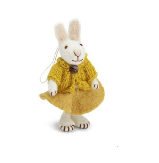 White Bunny with Mustard Jacket and Skirt
