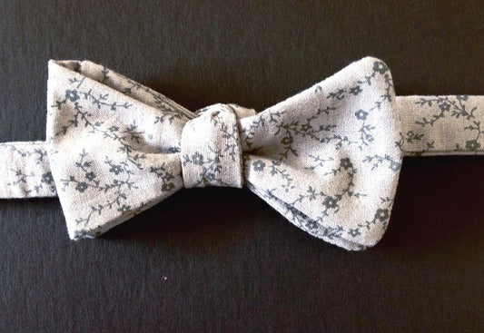 Bow Tie - Grey Floral (Self Tie) RRP:$45