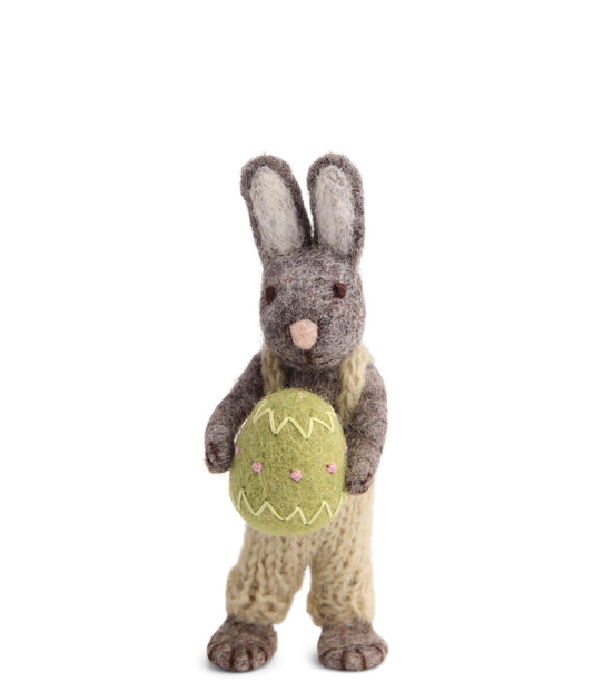Grey Bunny with Pants and Green Egg