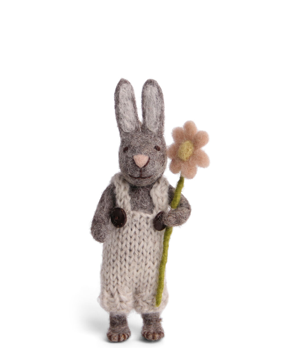 Grey Bunny with Pants and Flower